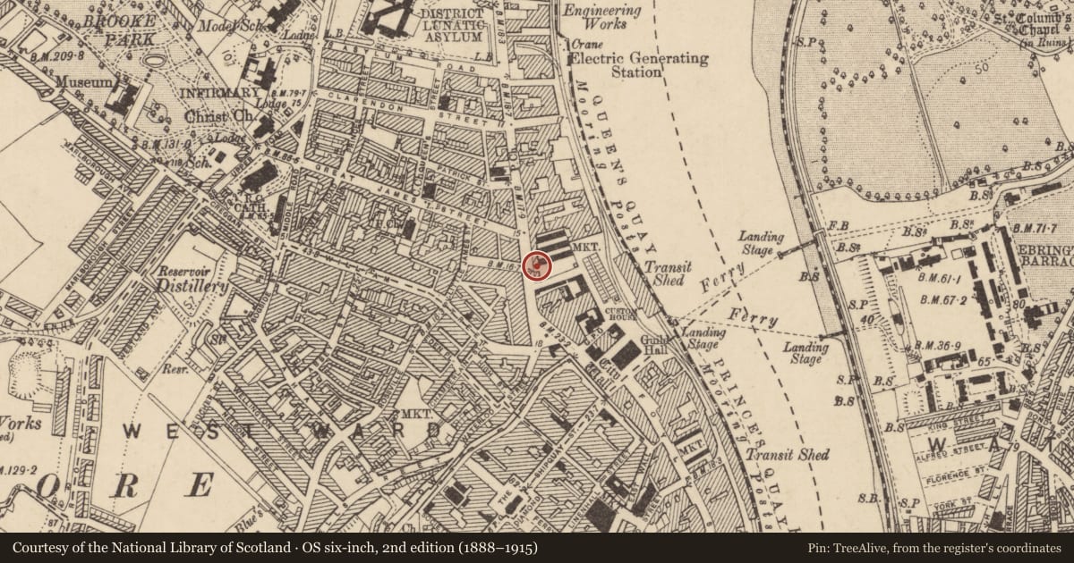 Ordnance Survey six-inch map, 2nd edition (1888–1915) covering the location of Archway, Londonderry, Derry City and Strabane, with a pin at the register's coordinates