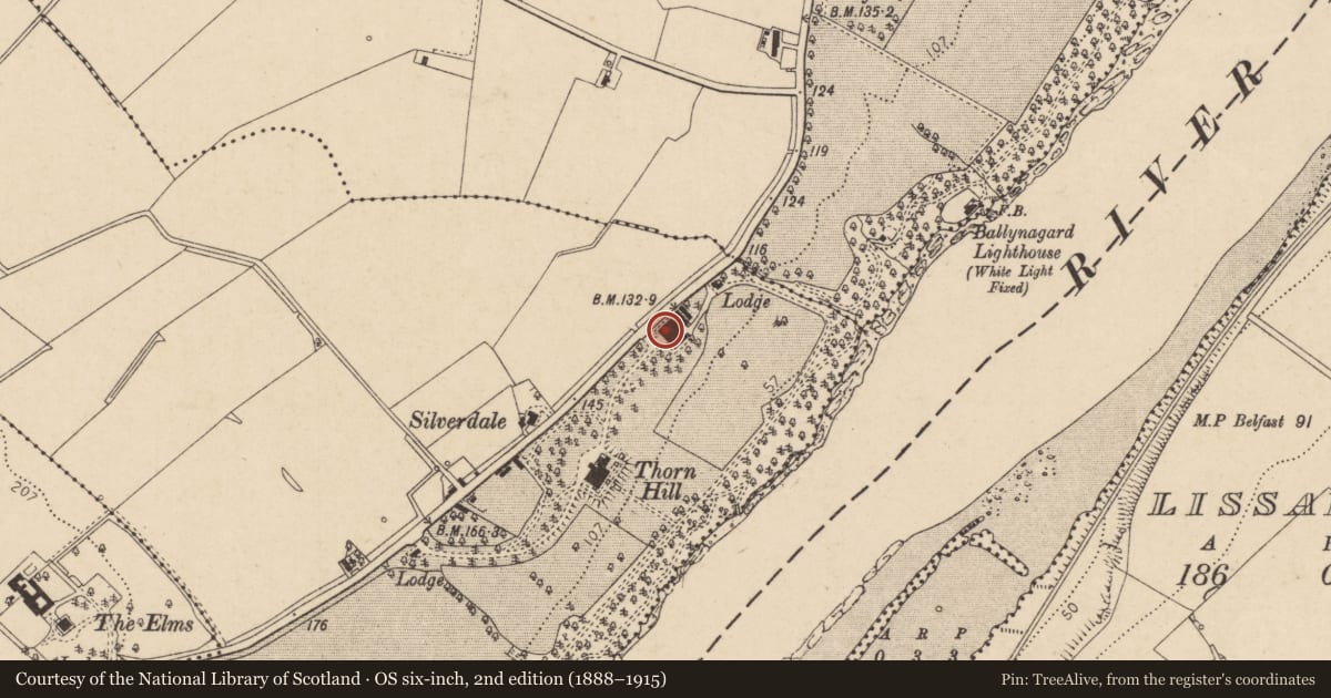 Ordnance Survey six-inch map, 2nd edition (1888–1915) covering the location of Former Stables, Ballynashallog, Derry City and Strabane, with a pin at the register's coordinates
