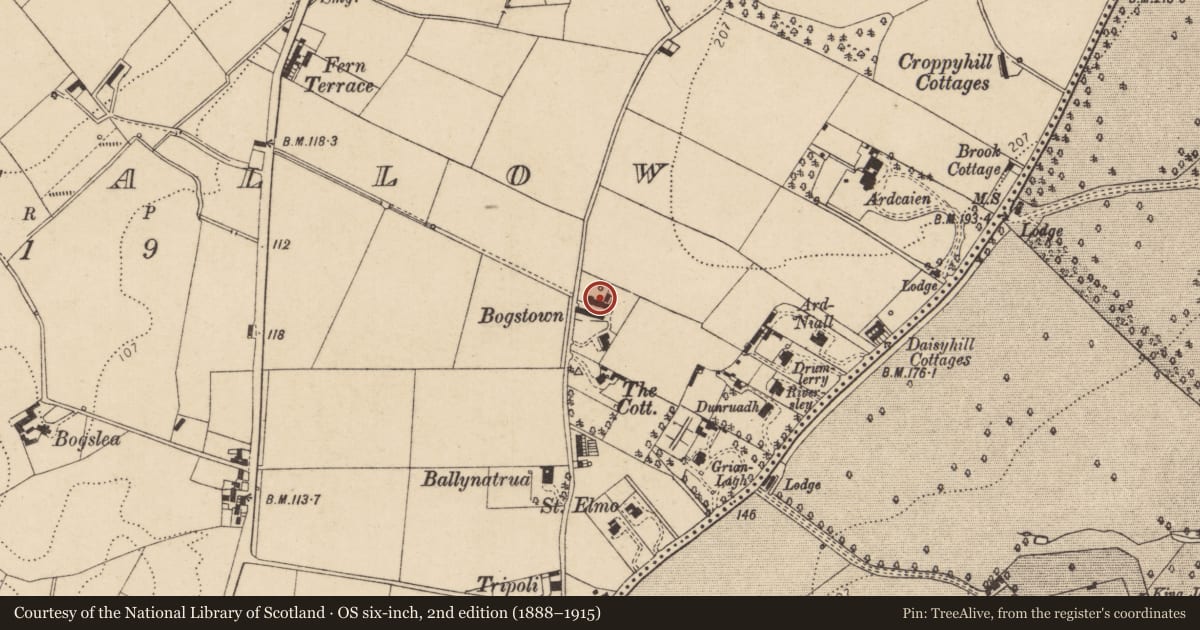Ordnance Survey six-inch map, 2nd edition (1888–1915) covering the location of Our Lady of Lourdes RC Church, Londonderry, Derry City and Strabane, with a pin at the register's coordinates