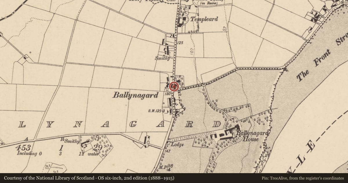 Ordnance Survey six-inch map, 2nd edition (1888–1915) covering the location of Culmore Tavern, Derry City and Strabane, with a pin at the register's coordinates