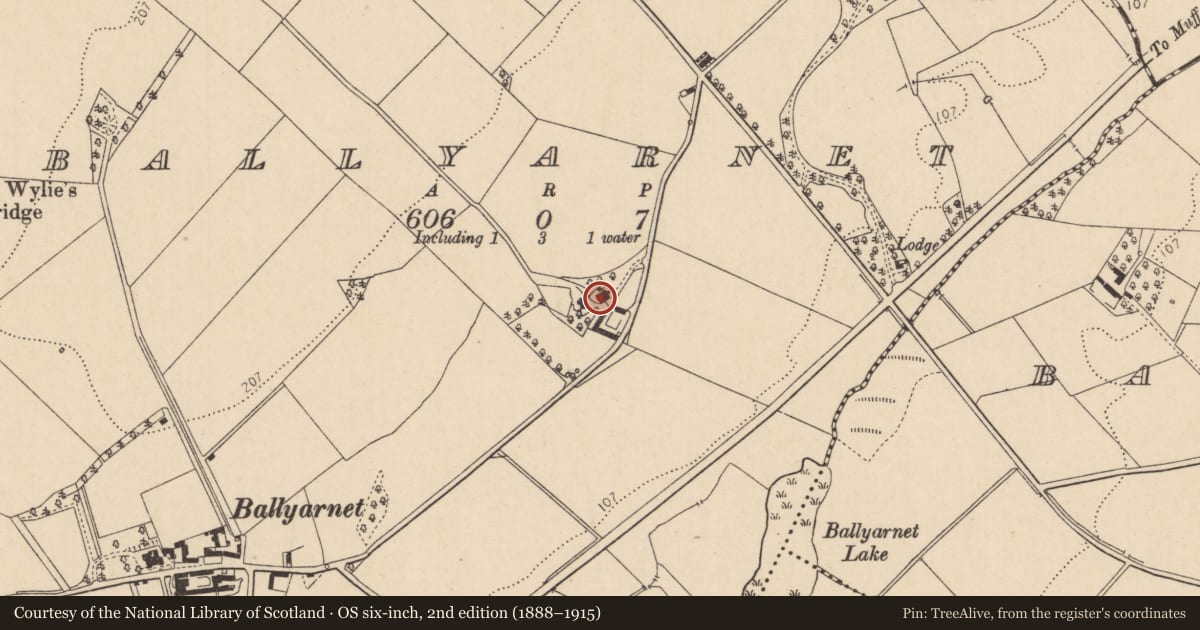 Ordnance Survey six-inch map, 2nd edition (1888–1915) covering the location of 60 Beragh Hill Road, Ballyarnett, Derry City and Strabane, with a pin at the register's coordinates