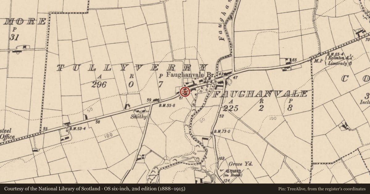 Ordnance Survey six-inch map, 2nd edition (1888–1915) covering the location of 263 Clooney Road, Tullyverry, Causeway Coast and Glens, with a pin at the register's coordinates
