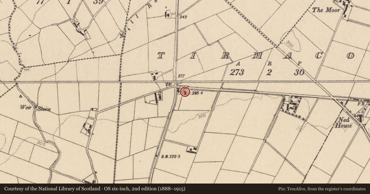 Ordnance Survey six-inch map, 2nd edition (1888–1915) covering the location of Telephone Kiosk, Tirmacoy, Causeway Coast and Glens, with a pin at the register's coordinates