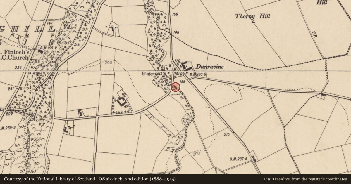 Ordnance Survey six-inch map, 2nd edition (1888–1915) covering the location of Sistrakeel Bridge, Causeway Coast and Glens, with a pin at the register's coordinates