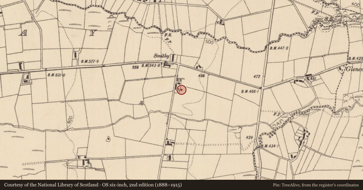 Ordnance Survey six-inch map, 2nd edition (1888–1915) covering the location of 4 Glenconway Road, Causeway Coast and Glens, with a pin at the register's coordinates