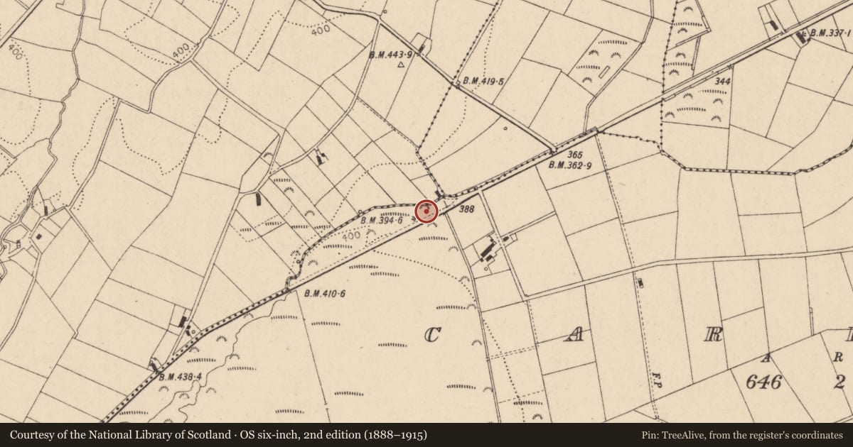 Ordnance Survey six-inch map, 2nd edition (1888–1915) covering the location of 57 Polly’s Brae Road, Carrick, Causeway Coast and Glens, with a pin at the register's coordinates