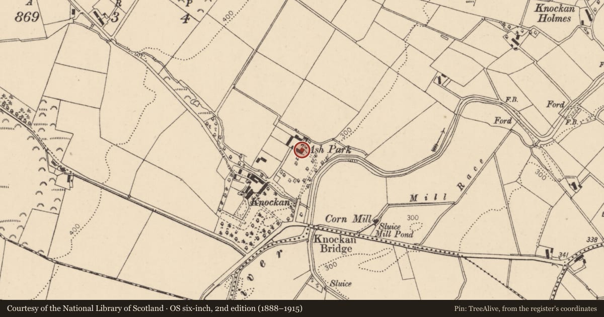 Ordnance Survey six-inch map, 2nd edition (1888–1915) covering the location of Ashpark House, Knockan, Causeway Coast and Glens, with a pin at the register's coordinates