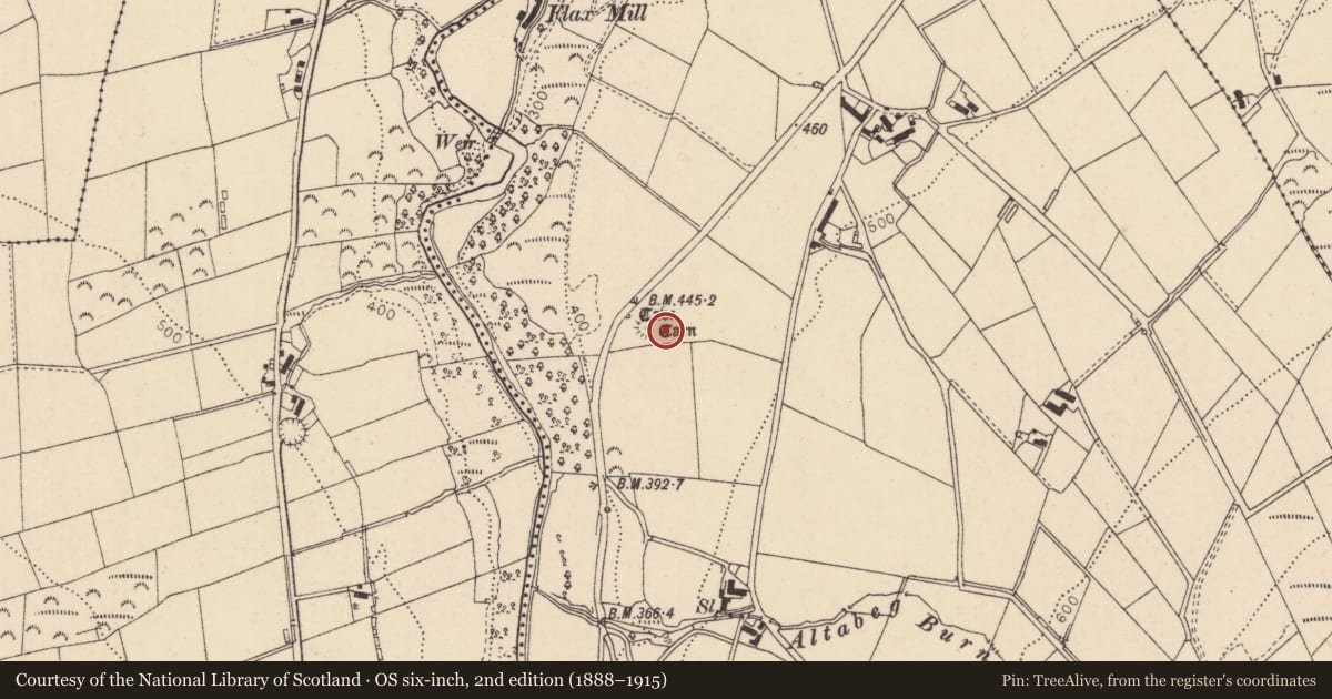 Ordnance Survey six-inch map, 2nd edition (1888–1915) covering the location of Chambered Grave and Souterrain, Carnanbane, Causeway Coast and Glens, with a pin at the register's coordinates
