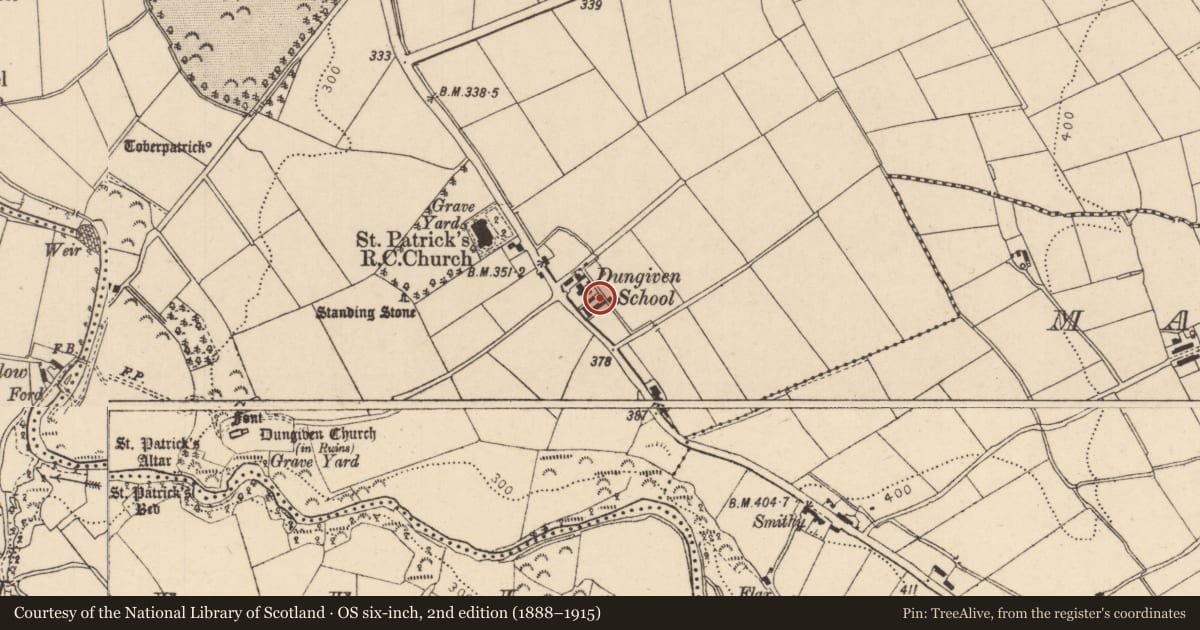 Ordnance Survey six-inch map, 2nd edition (1888–1915) covering the location of 844 Glenshane Road, Dungiven, Causeway Coast and Glens, with a pin at the register's coordinates