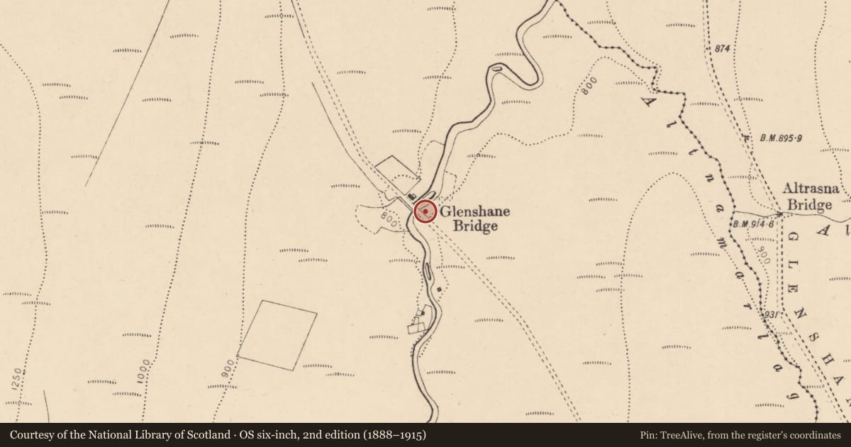 Ordnance Survey six-inch map, 2nd edition (1888–1915) covering the location of Glenshane Bridge, Causeway Coast and Glens, with a pin at the register's coordinates