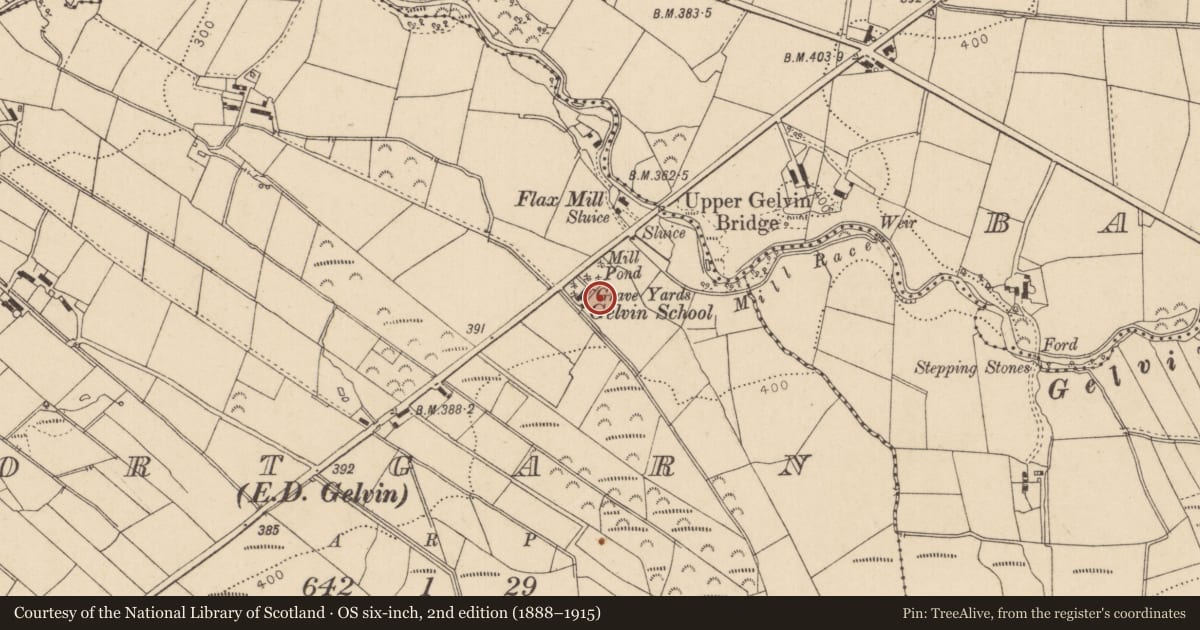 Ordnance Survey six-inch map, 2nd edition (1888–1915) covering the location of Former Gelvin Church & School, Gortgarn, Causeway Coast and Glens, with a pin at the register's coordinates