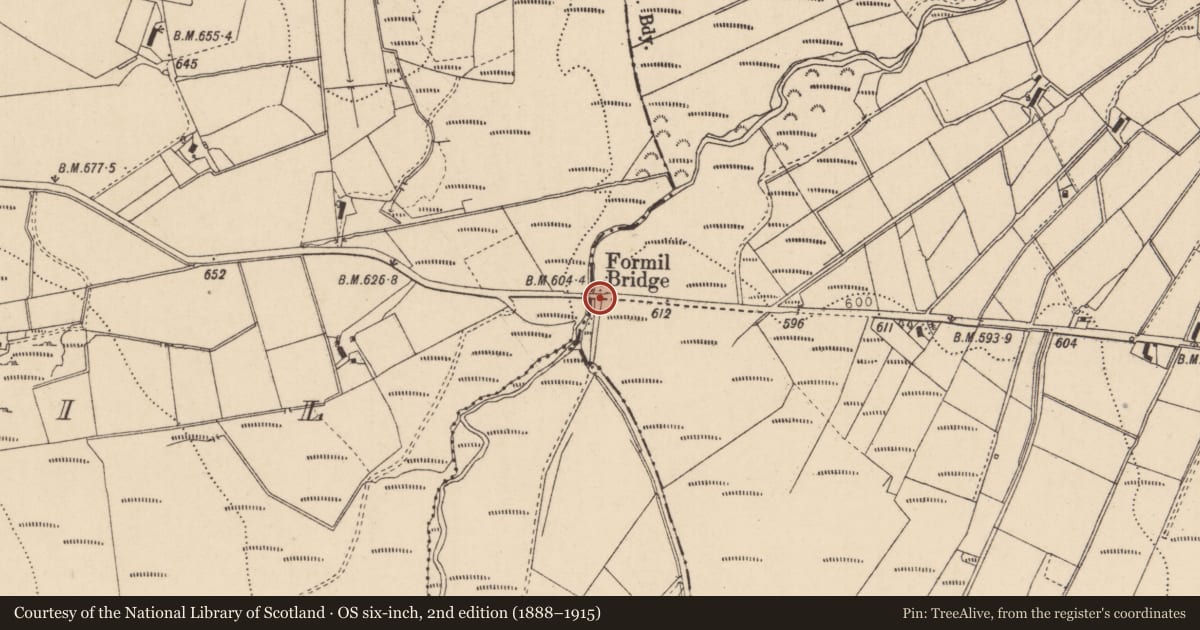Ordnance Survey six-inch map, 2nd edition (1888–1915) covering the location of Formil Bridge, Causeway Coast and Glens, with a pin at the register's coordinates