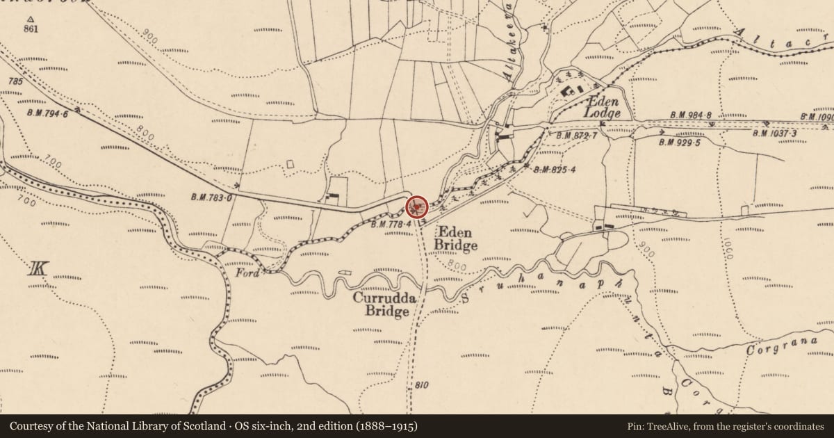 Ordnance Survey six-inch map, 2nd edition (1888–1915) covering the location of Eden Bridge, Causeway Coast and Glens, with a pin at the register's coordinates