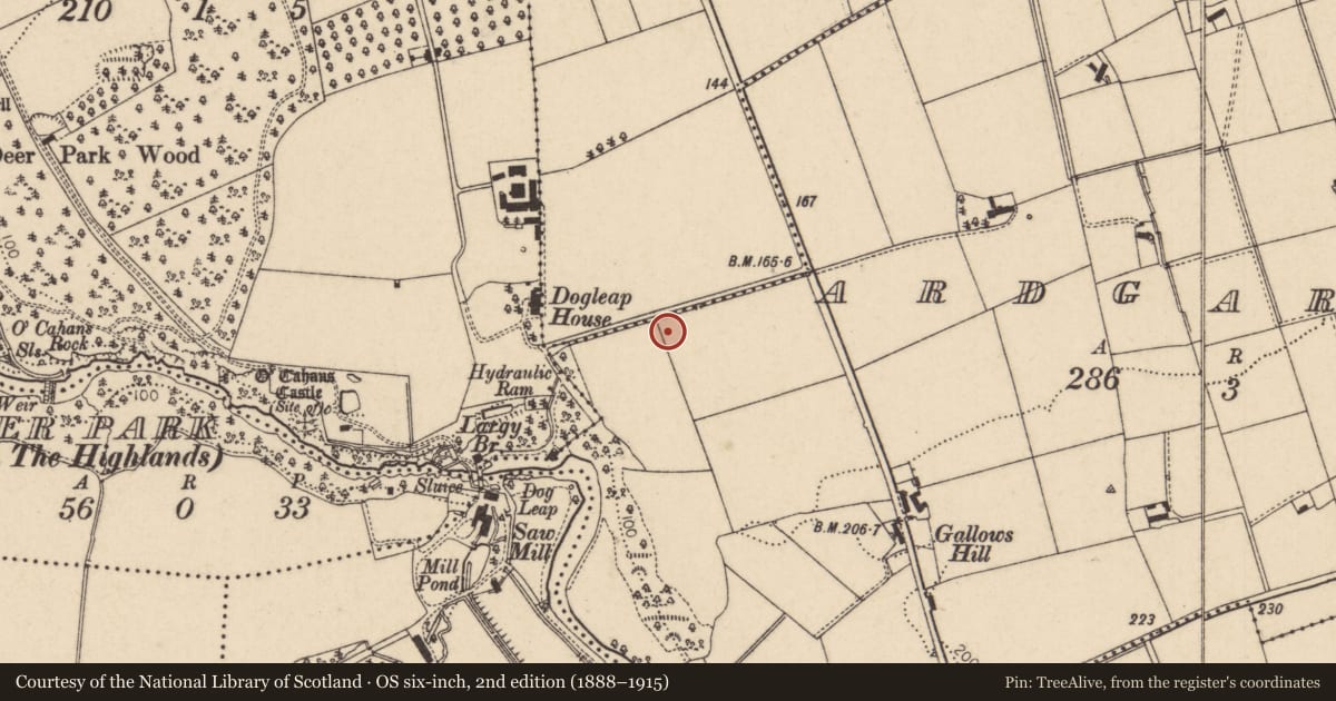 Ordnance Survey six-inch map, 2nd edition (1888–1915) covering the location of 87 Ballyquin Road, Ardgarvan, Causeway Coast and Glens, with a pin at the register's coordinates