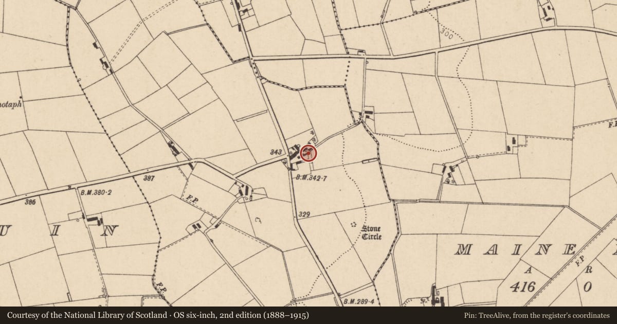 Ordnance Survey six-inch map, 2nd edition (1888–1915) covering the location of Threshing Mill, Carrick East, Causeway Coast and Glens, with a pin at the register's coordinates