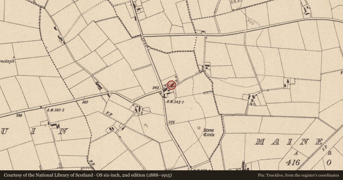 Ordnance Survey six-inch map, 2nd edition (1888–1915) covering the location of School House, Carrick East, Causeway Coast and Glens, with a pin at the register's coordinates
