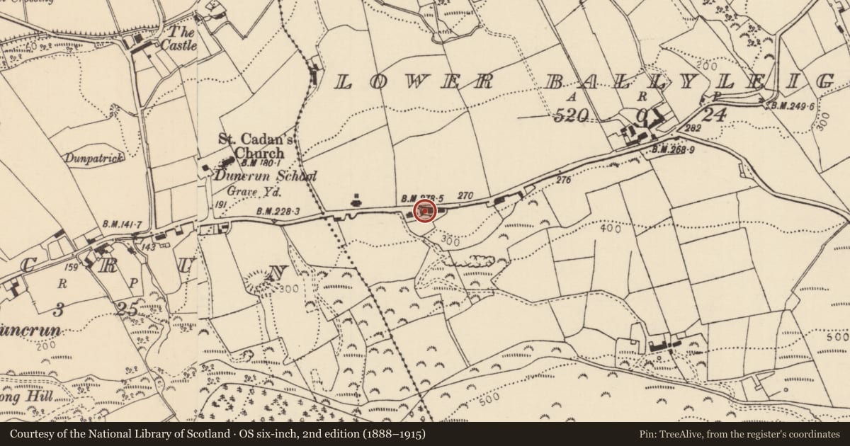 Ordnance Survey six-inch map, 2nd edition (1888–1915) covering the location of Cottage, Lower Ballyleighery, Causeway Coast and Glens, with a pin at the register's coordinates