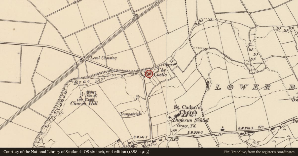 Ordnance Survey six-inch map, 2nd edition (1888–1915) covering the location of Thatched House, Duncrun, Causeway Coast and Glens, with a pin at the register's coordinates