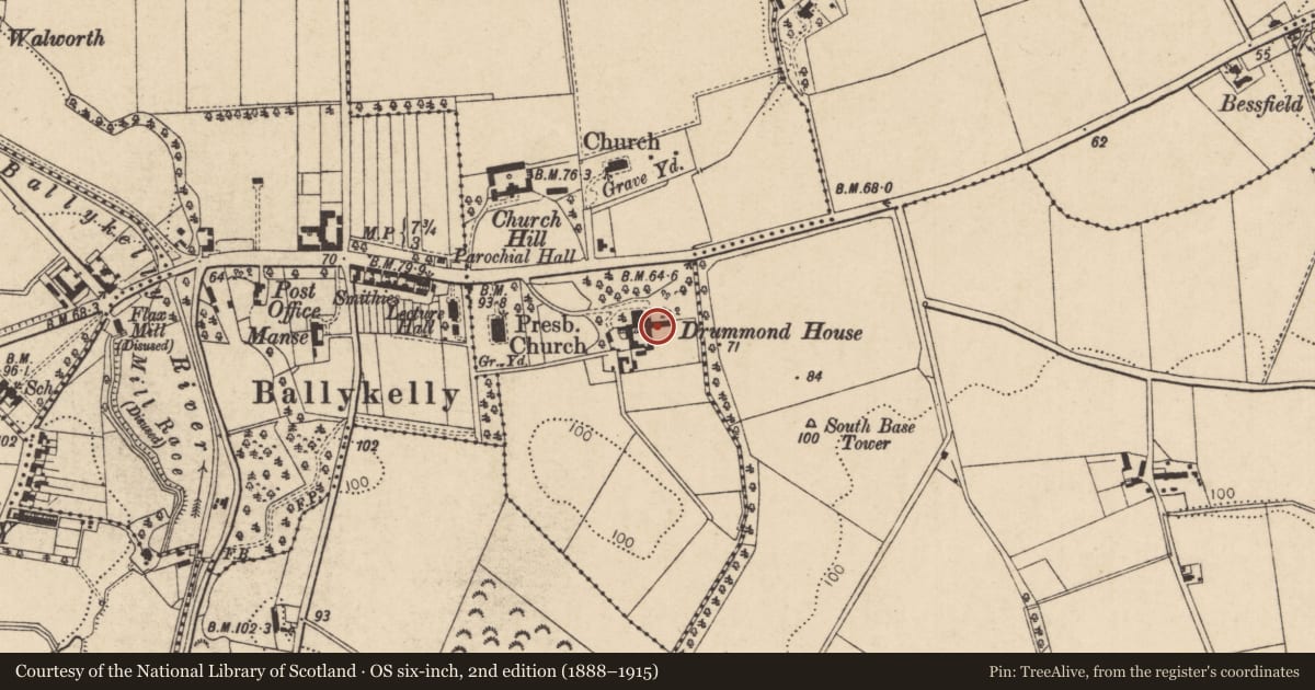 Ordnance Survey six-inch map, 2nd edition (1888–1915) covering the location of Drummond Hotel, Causeway Coast and Glens, with a pin at the register's coordinates
