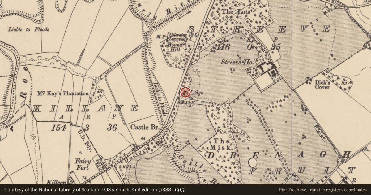 Ordnance Survey six-inch map, 2nd edition (1888–1915) covering the location of West Lodge, Fruithill, Causeway Coast and Glens, with a pin at the register's coordinates