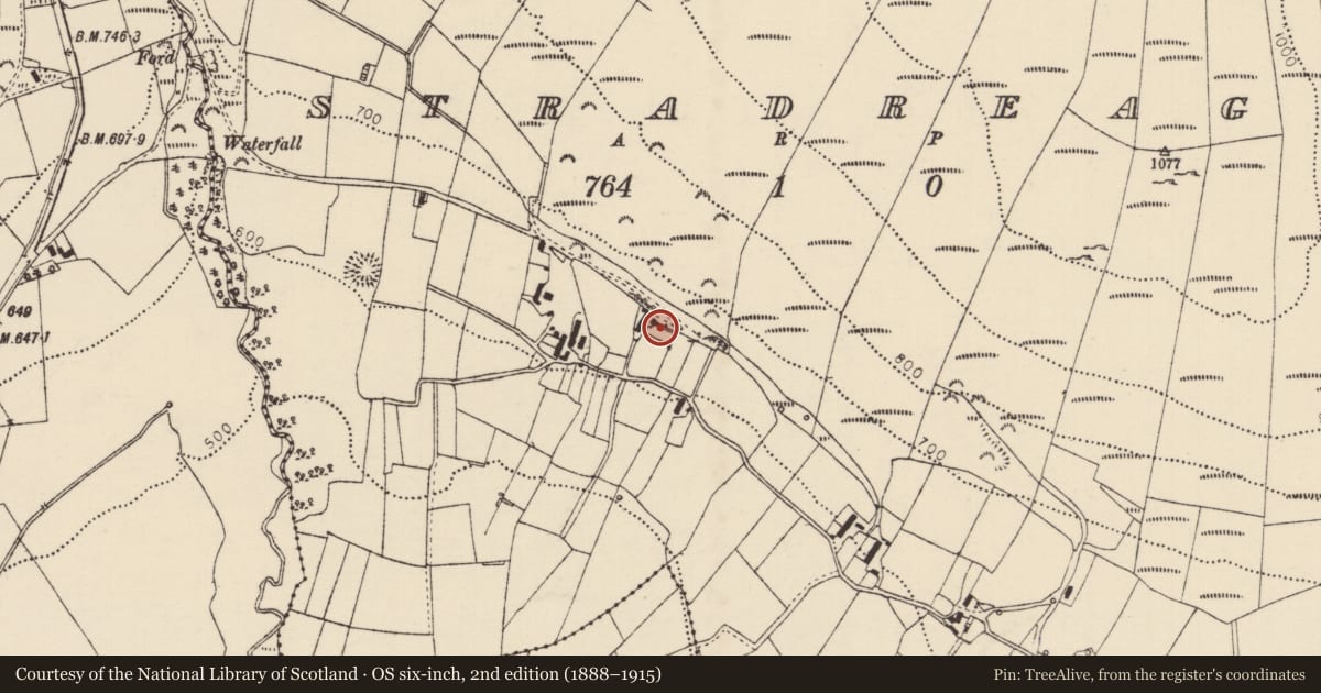 Ordnance Survey six-inch map, 2nd edition (1888–1915) covering the location of Former Thatched Cottage, Stradreagh, Causeway Coast and Glens, with a pin at the register's coordinates