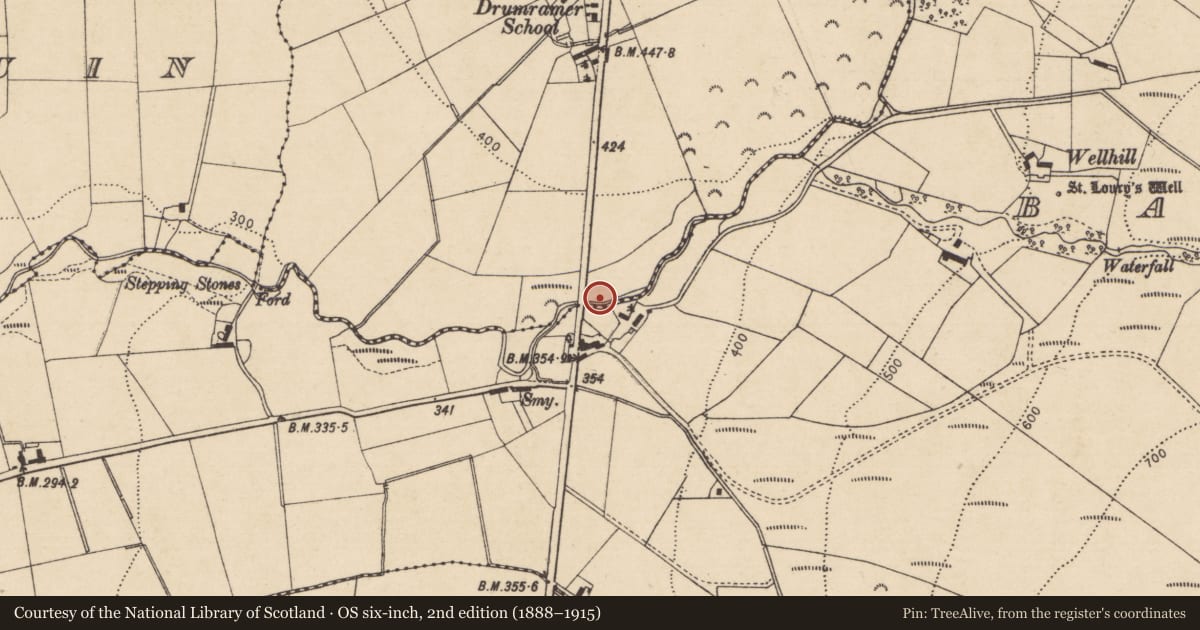 Ordnance Survey six-inch map, 2nd edition (1888–1915) covering the location of Terrydoo Bridge, Drumramer, Causeway Coast and Glens, with a pin at the register's coordinates
