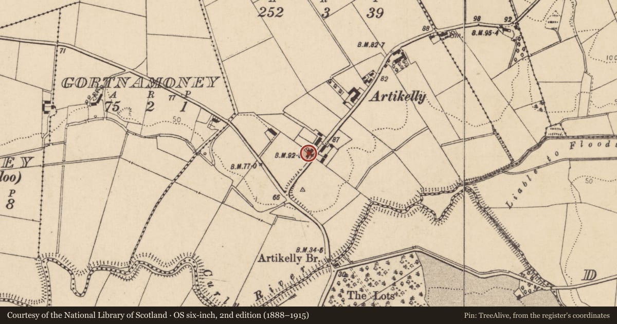 Ordnance Survey six-inch map, 2nd edition (1888–1915) covering the location of 6 Windyhill Road, Artikelly, Causeway Coast and Glens, with a pin at the register's coordinates