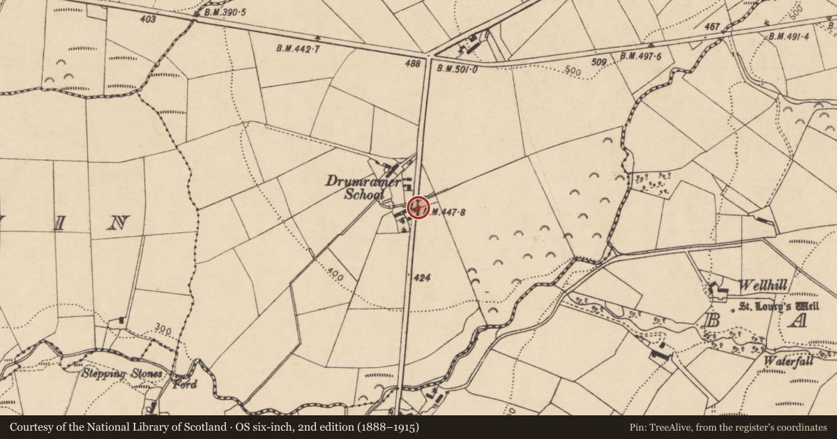 Ordnance Survey six-inch map, 2nd edition (1888–1915) covering the location of 17 Terrydoo Road, Drumramer, Causeway Coast and Glens, with a pin at the register's coordinates