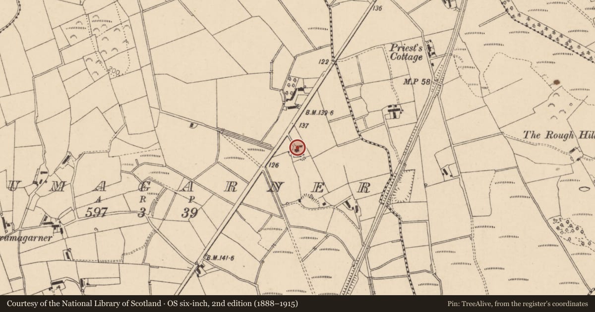 Ordnance Survey six-inch map, 2nd edition (1888–1915) covering the location of Drumagarner House, Causeway Coast and Glens, with a pin at the register's coordinates