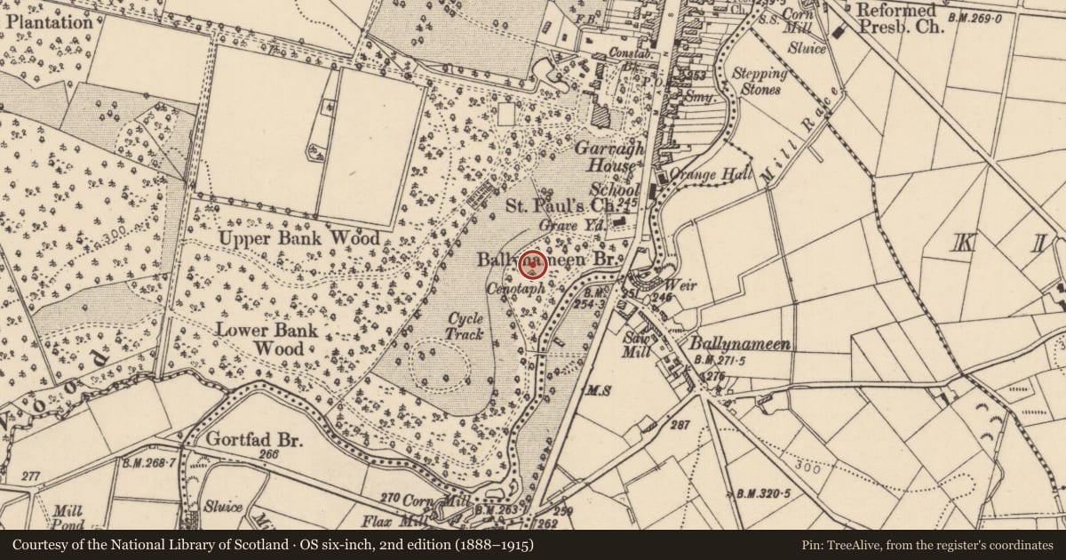 Ordnance Survey six-inch map, 2nd edition (1888–1915) covering the location of Cenotaph, Garvagh, Causeway Coast and Glens, with a pin at the register's coordinates