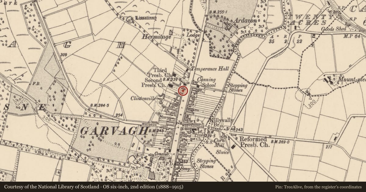 Ordnance Survey six-inch map, 2nd edition (1888–1915) covering the location of Telephone Box, Causeway Coast and Glens, with a pin at the register's coordinates