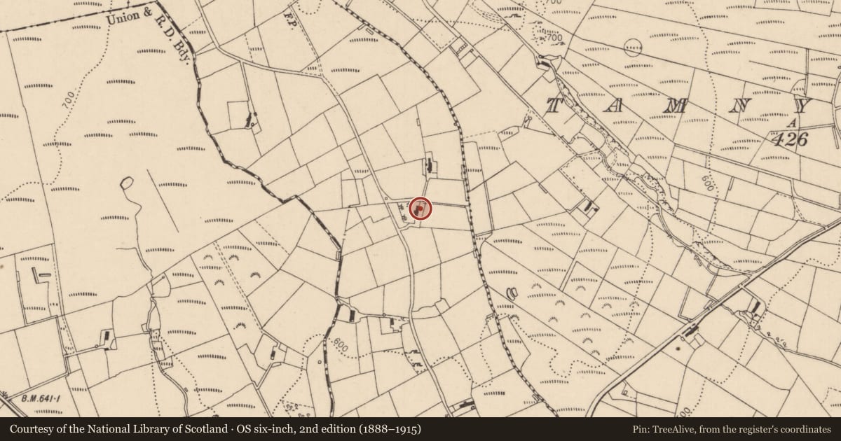 Ordnance Survey six-inch map, 2nd edition (1888–1915) covering the location of 5 Laragh Lane, Causeway Coast and Glens, with a pin at the register's coordinates