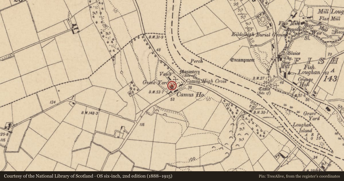 Ordnance Survey six-inch map, 2nd edition (1888–1915) covering the location of Camus House, Causeway Coast and Glens, with a pin at the register's coordinates