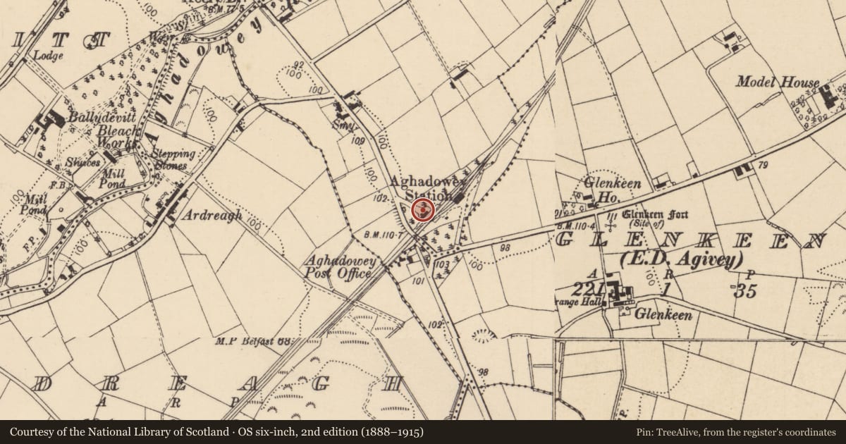 Ordnance Survey six-inch map, 2nd edition (1888–1915) covering the location of Former Station, Clarehill, Causeway Coast and Glens, with a pin at the register's coordinates