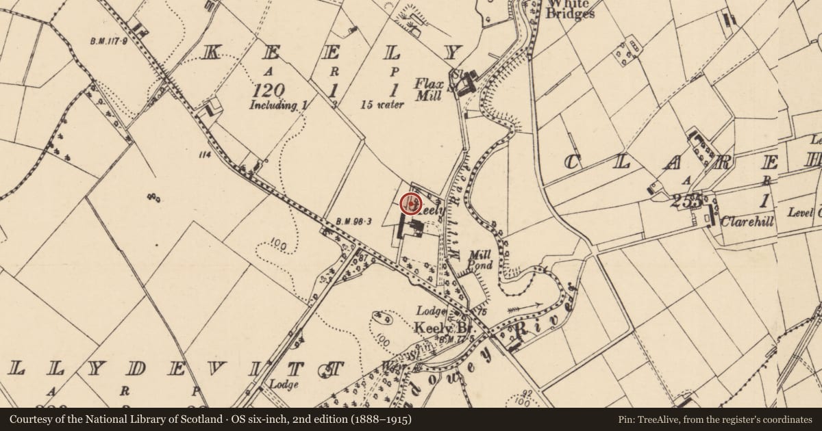 Ordnance Survey six-inch map, 2nd edition (1888–1915) covering the location of 29 Moneybrannon Road, Causeway Coast and Glens, with a pin at the register's coordinates