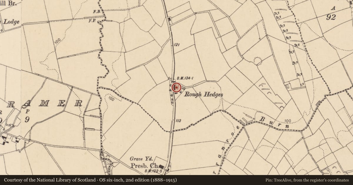 Ordnance Survey six-inch map, 2nd edition (1888–1915) covering the location of 40 Moneydig Road, Caheny, Causeway Coast and Glens, with a pin at the register's coordinates