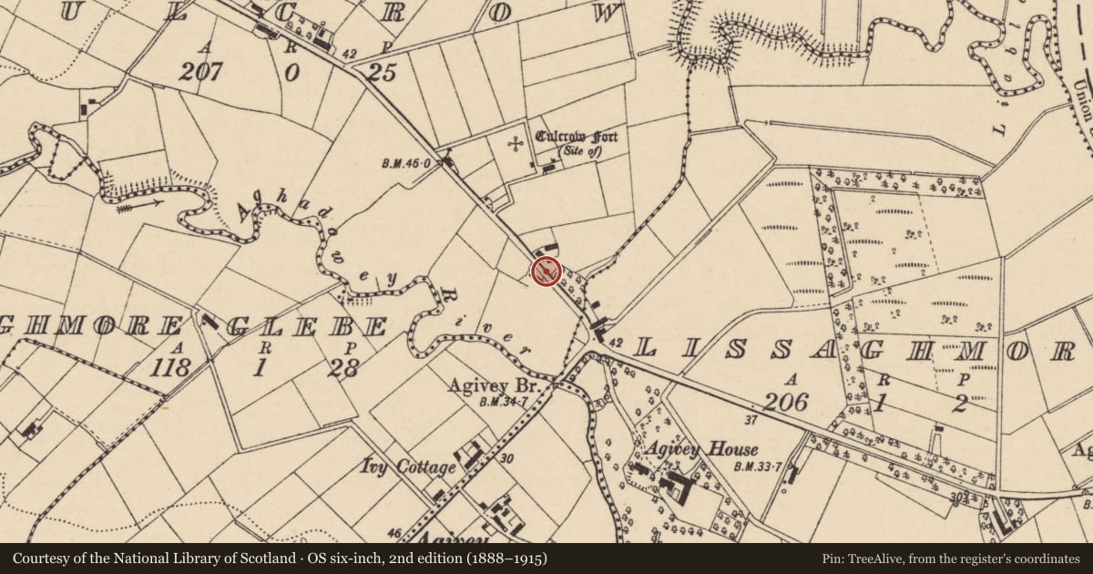 Ordnance Survey six-inch map, 2nd edition (1888–1915) covering the location of K6 Telephone Box, Culcrow, with a pin at the register's coordinates