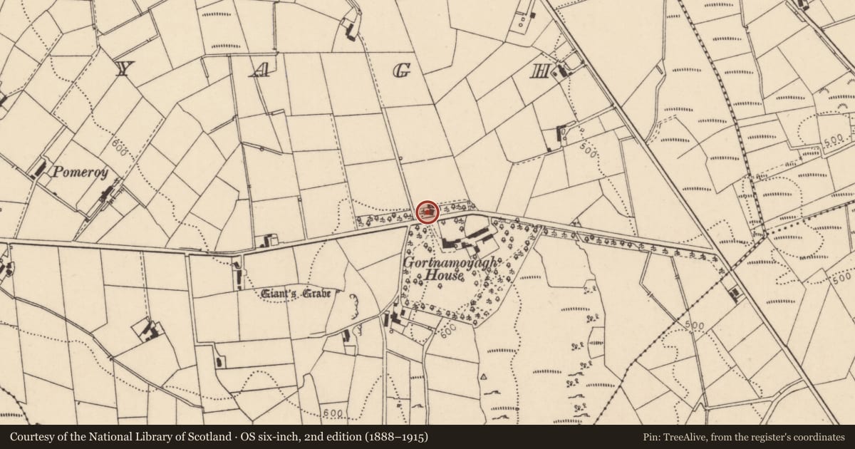 Ordnance Survey six-inch map, 2nd edition (1888–1915) covering the location of Lodge, Causeway Coast and Glens, with a pin at the register's coordinates