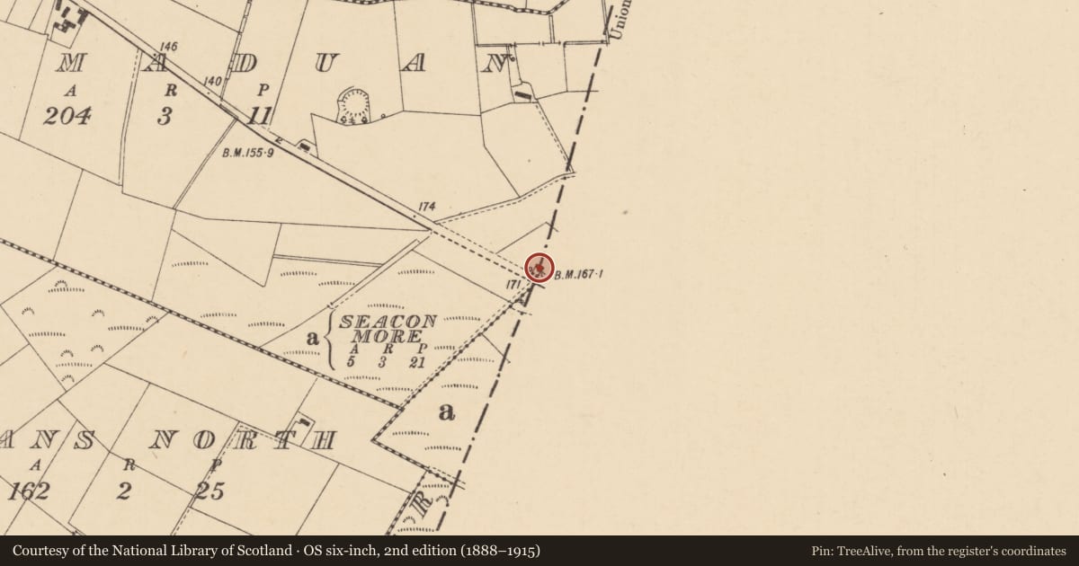 Ordnance Survey six-inch map, 2nd edition (1888–1915) covering the location of County Boundary Stone, 104 Seacon Road, Drumaduan, Ballymoney, Co Antrim, BT53 6QA, Seacon More, Causeway Coast and Glens, with a pin at the register's coordinates