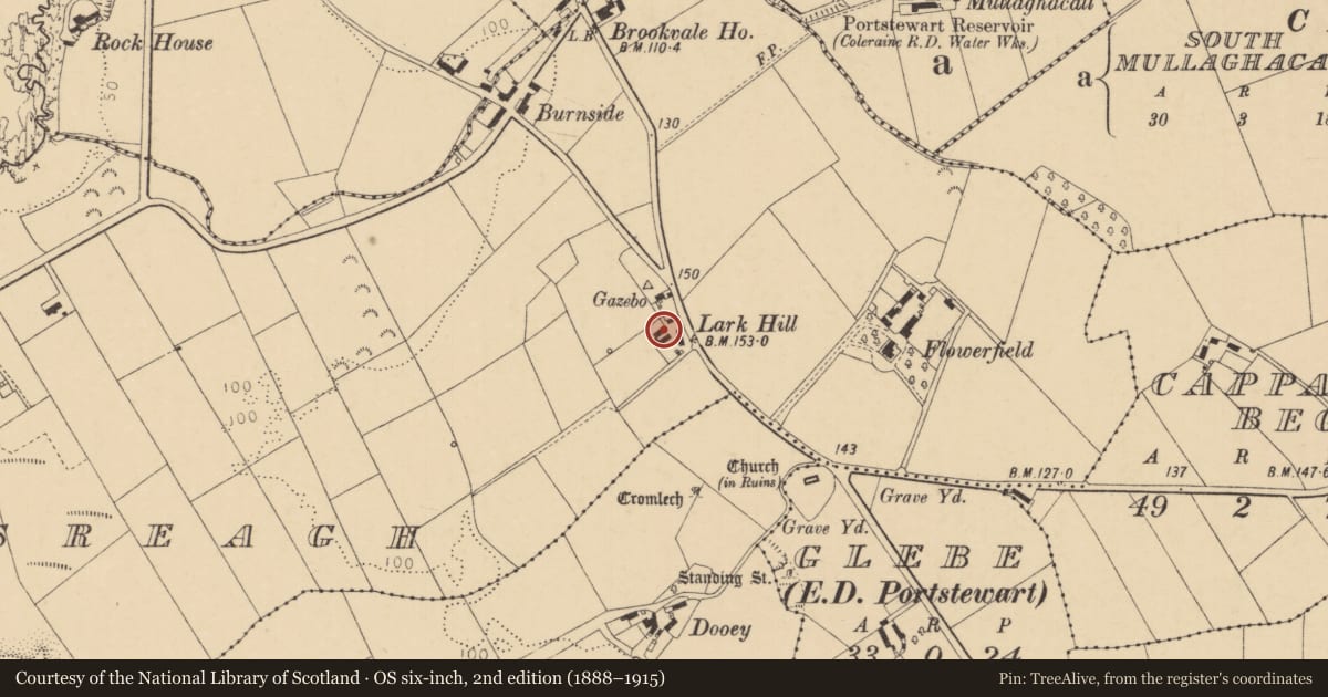 Ordnance Survey six-inch map, 2nd edition (1888–1915) covering the location of Little Rock, Causeway Coast and Glens, with a pin at the register's coordinates