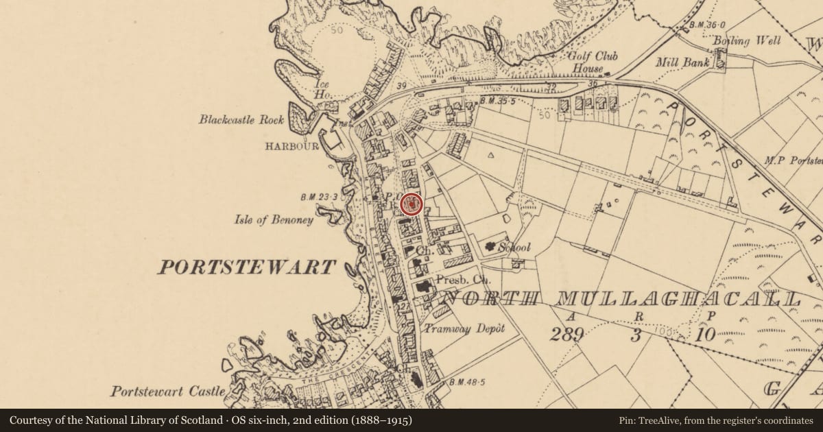 Ordnance Survey six-inch map, 2nd edition (1888–1915) covering the location of 6 Heathmount, Causeway Coast and Glens, with a pin at the register's coordinates