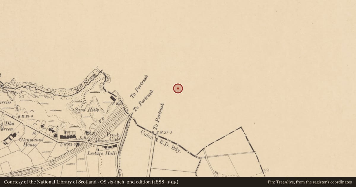 Ordnance Survey six-inch map, 2nd edition (1888–1915) covering the location of 4 Crocknamac Road, Portrush, Causeway Coast and Glens, with a pin at the register's coordinates