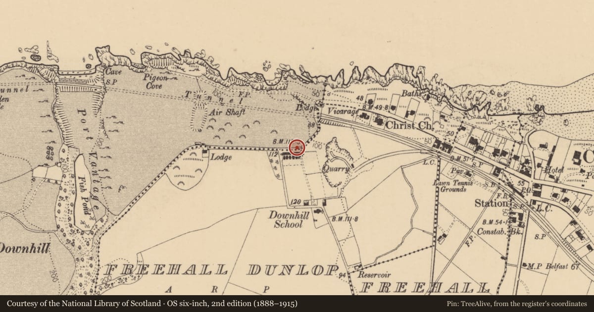 Ordnance Survey six-inch map, 2nd edition (1888–1915) covering the location of 2 Cliff Terrace, Freehall Dunlop, Causeway Coast and Glens, with a pin at the register's coordinates