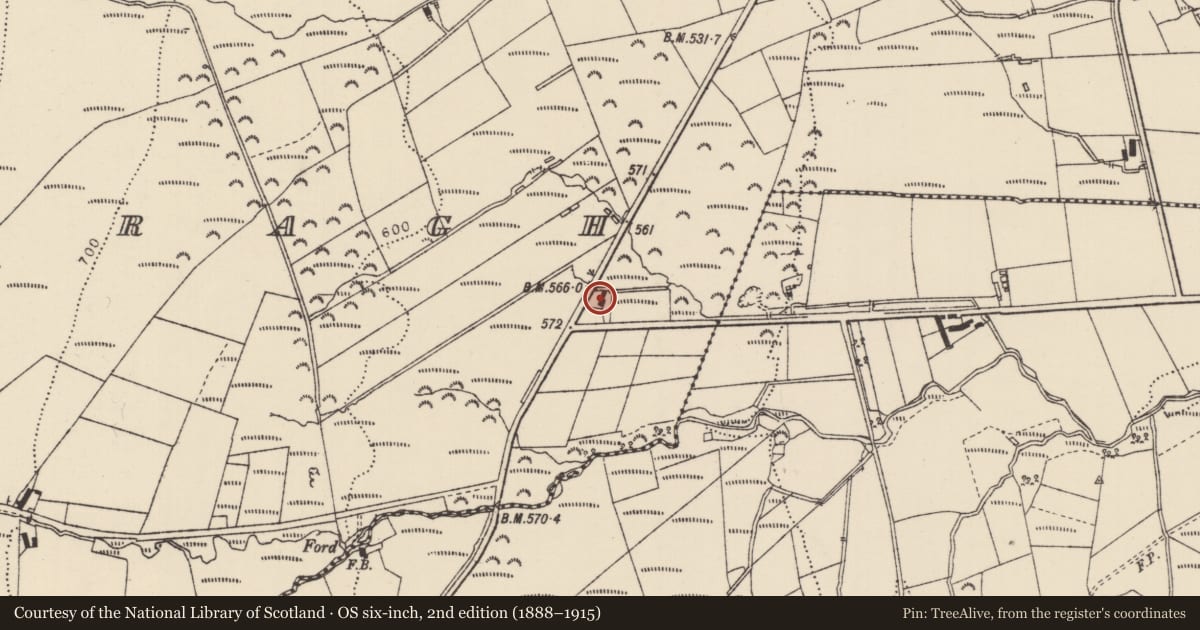 Ordnance Survey six-inch map, 2nd edition (1888–1915) covering the location of 47 Knocknougher Road, Causeway Coast and Glens, with a pin at the register's coordinates