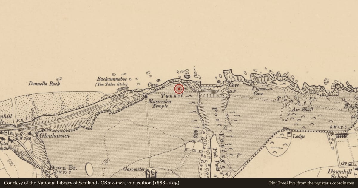 Ordnance Survey six-inch map, 2nd edition (1888–1915) covering the location of West Tunnel, Mussenden Road, Castlerock, Co Londonderry, BT51, Causeway Coast and Glens, with a pin at the register's coordinates