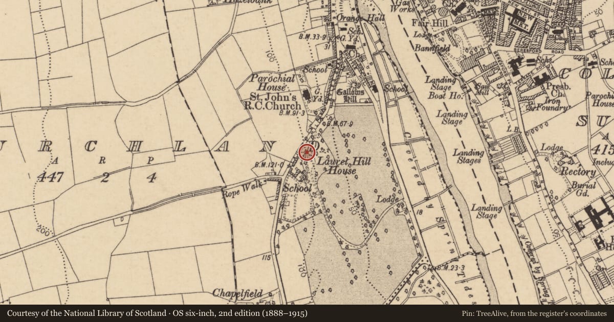 Ordnance Survey six-inch map, 2nd edition (1888–1915) covering the location of Laurel Hill House, Causeway Coast and Glens, with a pin at the register's coordinates