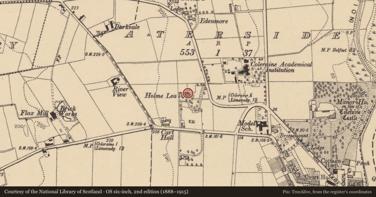Ordnance Survey six-inch map, 2nd edition (1888–1915) covering the location of HOLMELEA, Causeway Coast and Glens, with a pin at the register's coordinates