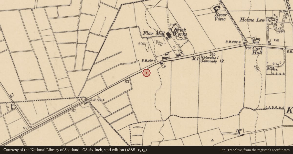 Ordnance Survey six-inch map, 2nd edition (1888–1915) covering the location of Former filter works, Waterside, Causeway Coast and Glens, with a pin at the register's coordinates