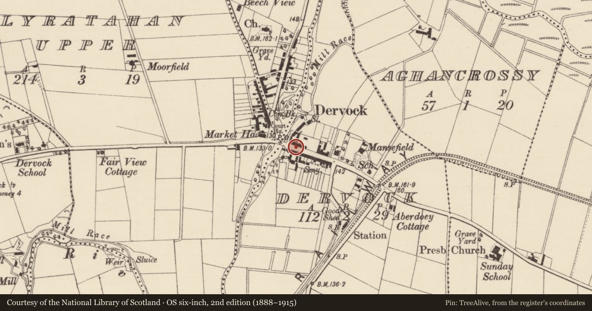 Ordnance Survey six-inch map, 2nd edition (1888–1915) covering the location of North Irish Horse Inn, Causeway Coast and Glens, with a pin at the register's coordinates