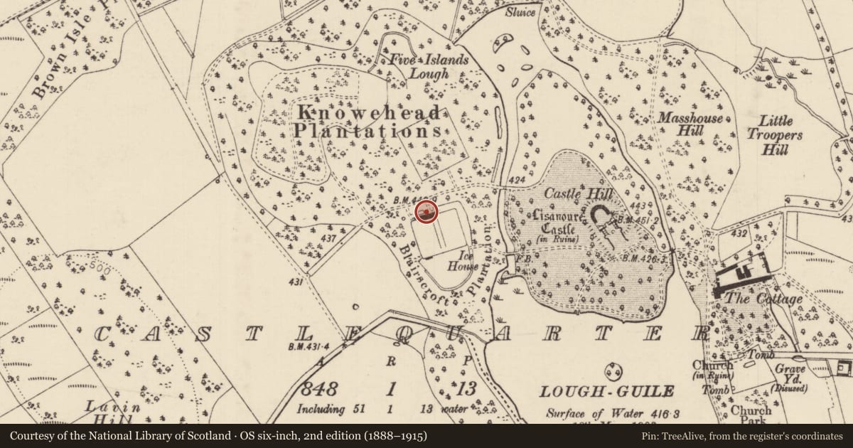 Ordnance Survey six-inch map, 2nd edition (1888–1915) covering the location of GAZEBO, Causeway Coast and Glens, with a pin at the register's coordinates